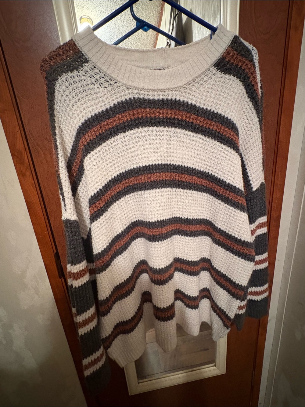American Eagle Outfitters Cream Sweater with Brown & Gray Stripes